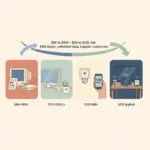 Cartoon timeline showing evolution of Australian home internet from 2004 ADSL through 2012 ADSL2+ and 2020 NBN to 2025 gigabit, with caption $88 in 2004 equals $89 in 2025 but 100 times faster