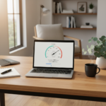 Laptop running an internet speed test