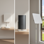 NBN connection box, 5G home wireless modem and Starlink satellite dish shown side by side - Australian home internet options 2026