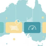 Dashboard-style infographic with an outline of Australia and stylised data tiles representing NBN and broadband statistics