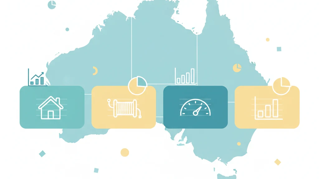 Dashboard-style infographic with an outline of Australia and stylised data tiles representing NBN and broadband statistics