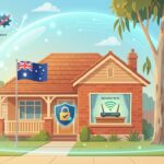 Cartoon of an Australian suburban home protected by a glowing security shield, with hooded hacker and threat icons blocked outside