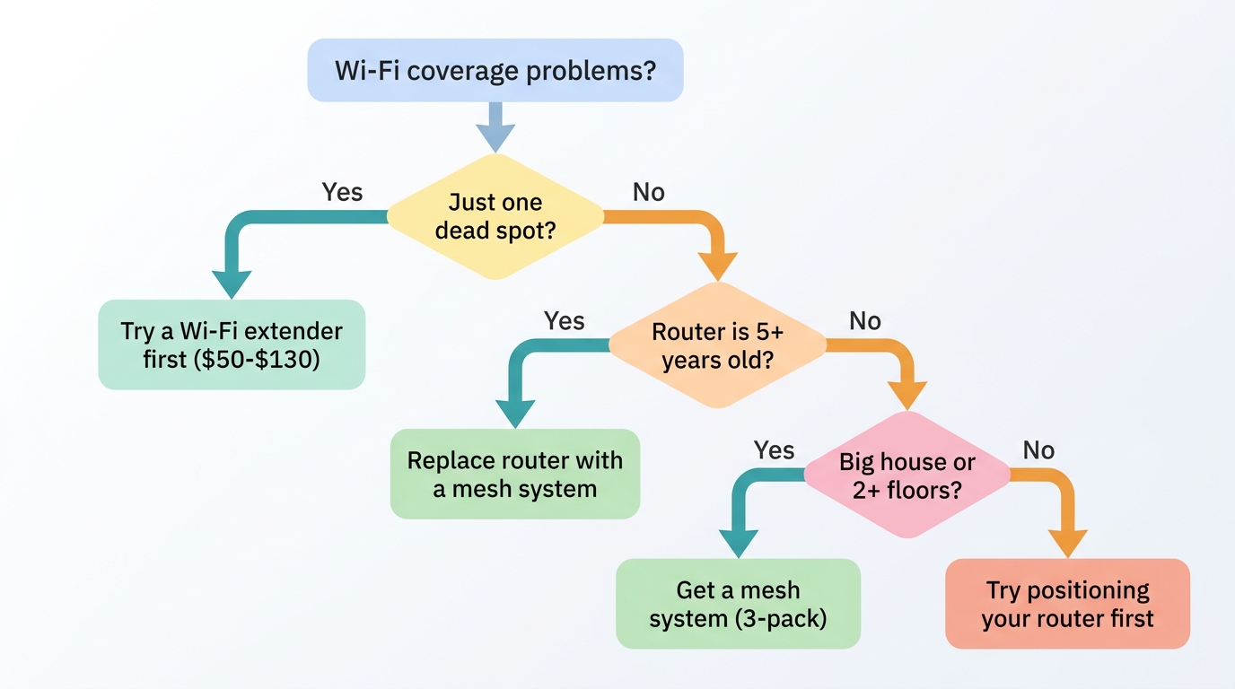 Decision flowchart for choosing between a Wi-Fi extender and a mesh network