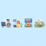 Cartoon of four households using the internet differently, for the best NBN provider by use case guide