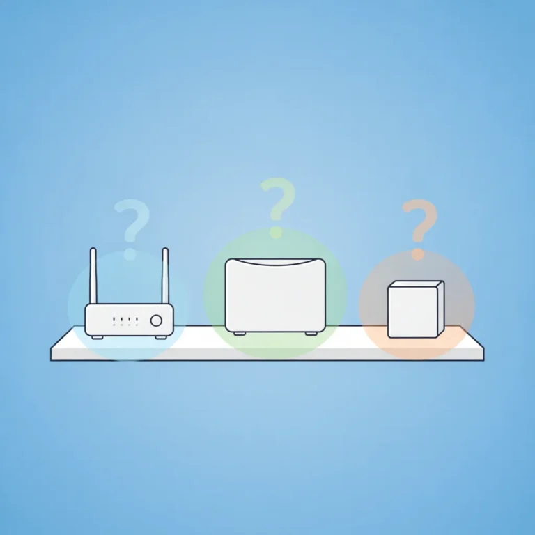 Illustration of a modem router, router and mesh unit, for the NBN modems and routers guide