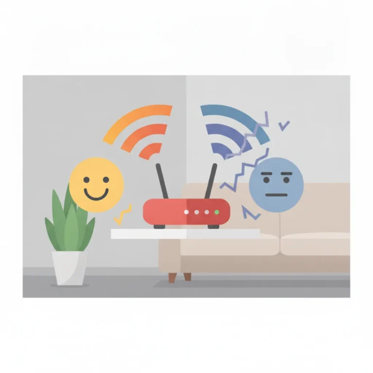 Illustration of a red home internet router with mixed happy and unimpressed reactions, for the Vodafone review
